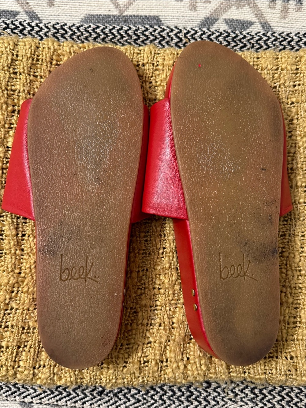 beek Pelican Red Leather Slide Sandals - Picture 7 of 7
